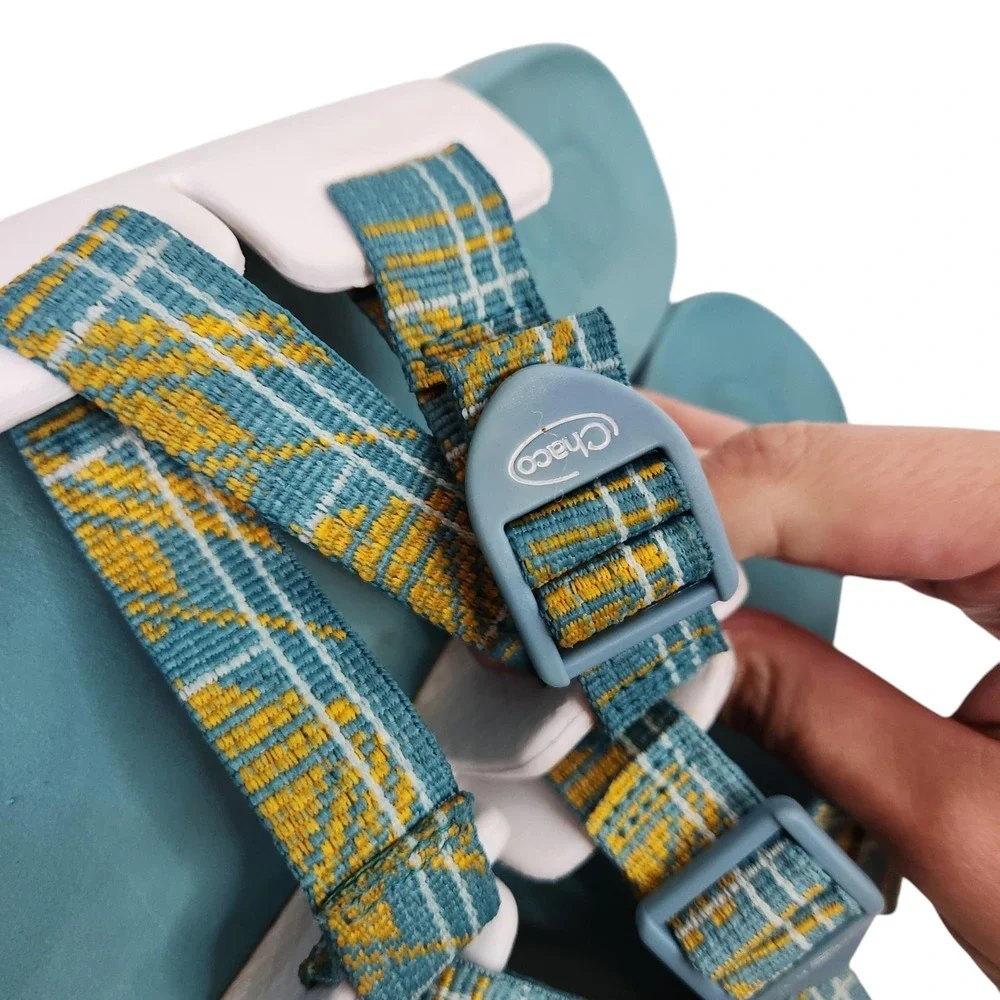CHACO Sandals Kids 5 36 Blue Plaid Strappy Adjustable Slide Outdoor Water Shoes